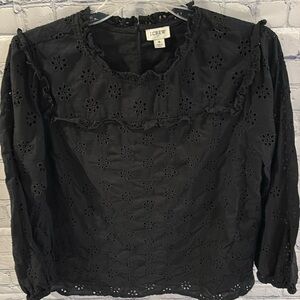 J. Crew Women's Black Eyelet Top
